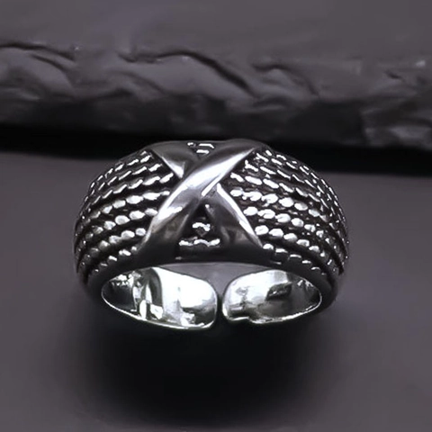 Vintage Legierung X Form Kreuz Offener Ring Personalisierte Retro Schuppentextur Verstellbarer Fingerring Für Unisex Täglicher Schmuck
