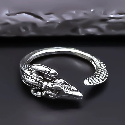 Vintage Alloy Crocodile Open Adjustable Ring Punk Gothic Silver Animal Reptile Statement Finger Ring For Men Women Jewelry