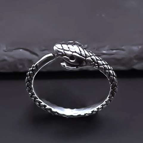 Vintage Punk Hip Hop Schlange Ring Für Herren Damen Antik Silber Farbe Verstellbar Offen Schlangenkopf Tier Schmuck Fingerring