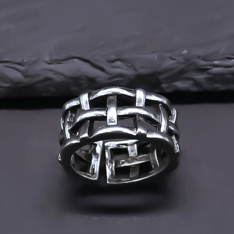 Vintage Irregular Hollow Braided Open Ring For Men Women Distressed Silver Color Alloy Geometric Hip Hop Finger Ring Jewelry