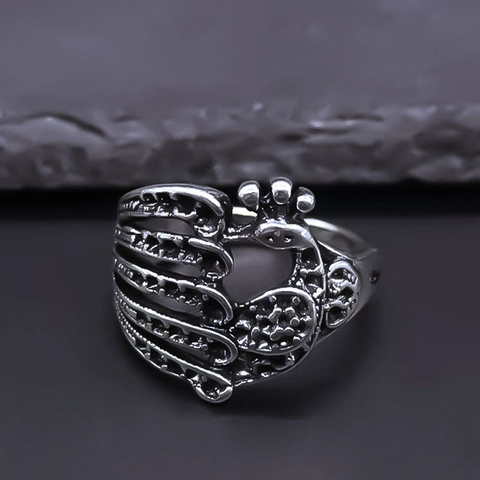 Anello Aperto Pavone in Lega Vintage per Donna Uomo Stile Punk Retro Modello Piuma Animale Strass Anello da Dito Regolabile Gioielli