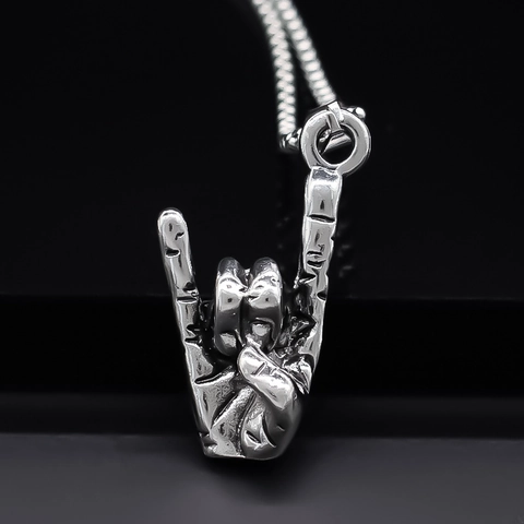 Retro Legierung Rock Hand Geste Anhänger Halskette Hip Hop Punk Distressed Silber Ton Schlüsselbein Kette Schmuck Für Damen Herren