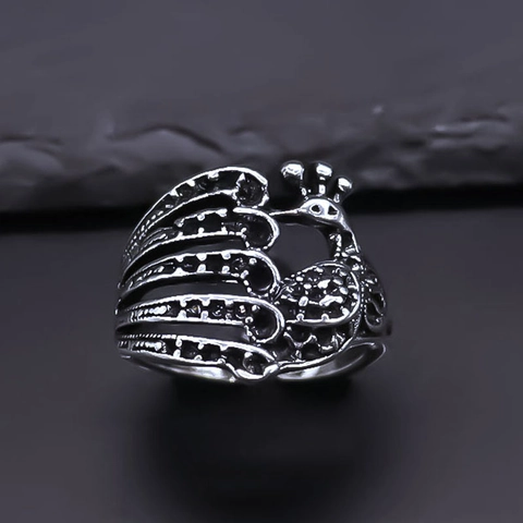 Anello Aperto Pavone in Lega Vintage per Donna Uomo Stile Punk Retro Modello Piuma Animale Strass Anello da Dito Regolabile Gioielli