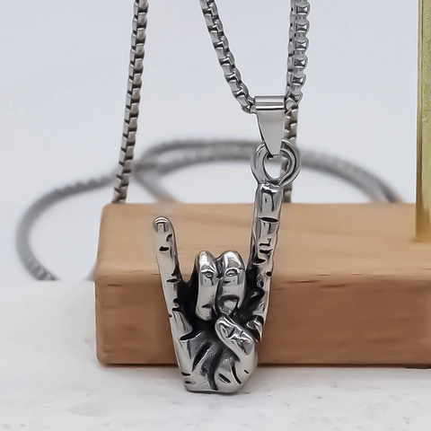 Retro Legierung Rock Hand Geste Anhänger Halskette Hip Hop Punk Distressed Silber Ton Schlüsselbein Kette Schmuck Für Damen Herren
