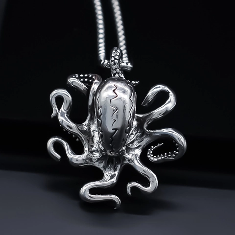 Vintage Alloy Cthulhu Octopus Pendant Necklace Hip Hop Kraken Sea Monster Sweater Chain Jewelry For Men Women Silver Color