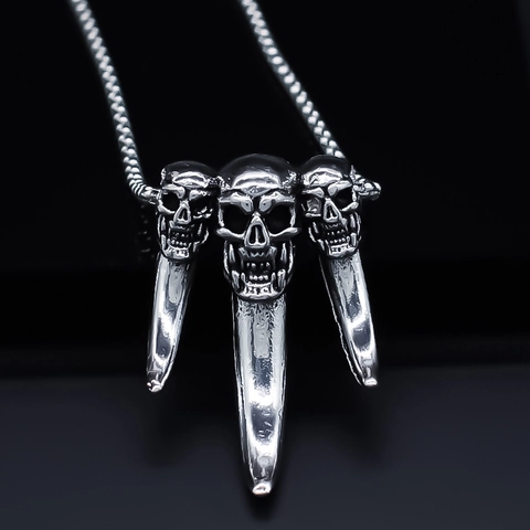 Herren Punk Gothik Dreifach Totenkopfklaue Anhänger Halskette Legierung Silberton Hip Hop Streetwear Stacheln Schmuck Geschenk