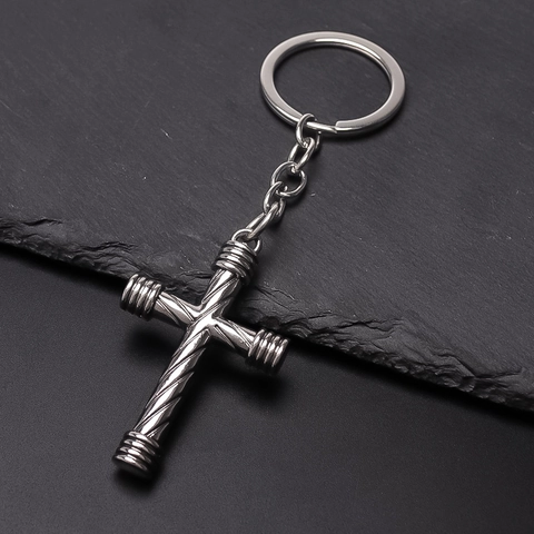 Portachiavi con Ciondolo Croce 3D Tono Argento Lega Metallo Portachiavi Auto Ornamento Borsa Gioielli Religiosi Regalo