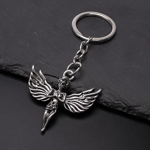Vintage Metal Angel Keychain For Women Men Cute Prayer Angel Pendant Backpack Hanging Ornament Silver Keychain Gift