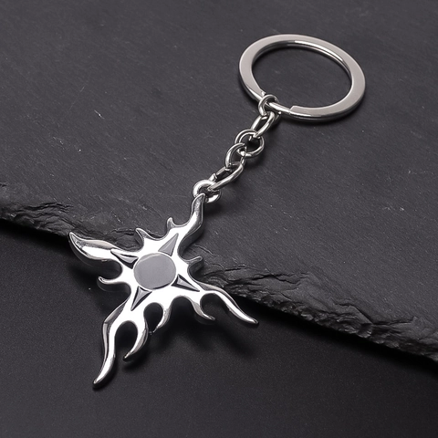 Porte-clés en Métal Croix de Flamme Gothique Vintage Alliage d'Argent Punk Streetwear Pendentif Anneau de Clé Cadeau