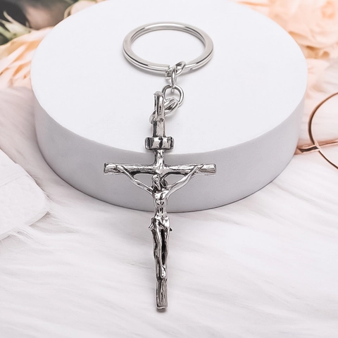 Legierung Jesus Kreuzigung Kreuz Anhänger Schlüsselanhänger Personalisiert Silber Metall Religiös Auto Schlüsselring Für Damen Herren