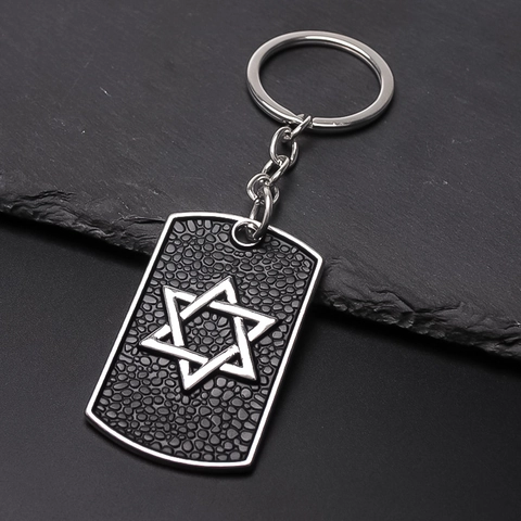 Vintage Hip Hop Star Of David Military Tag Keychain Metal Hexagram Personality Car Key Ring Pendant For Men Women Jewelry