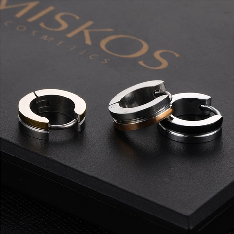 Orecchini Huggie a Cerchio in Acciaio Inossidabile Unisex Bicolore Oro Argento Nero a Righe Punk Minimalista Gioielli Regalo Pezzo Singolo