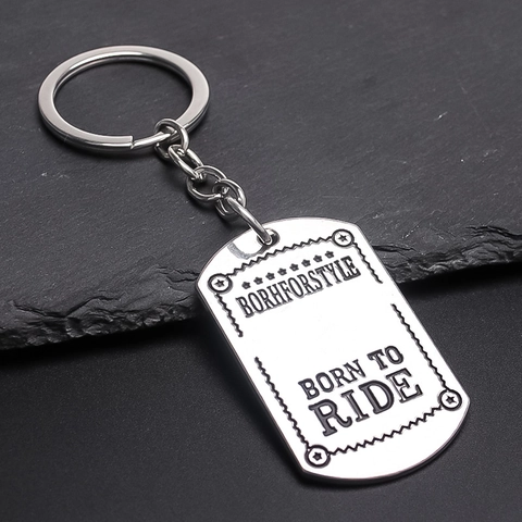 Hip Hop Born To Ride Engraved Metal Dog Tag Keychain For Men Women Vintage Punk Alloy Silver Plated Bag Charm Key Ring Jewelry Gift