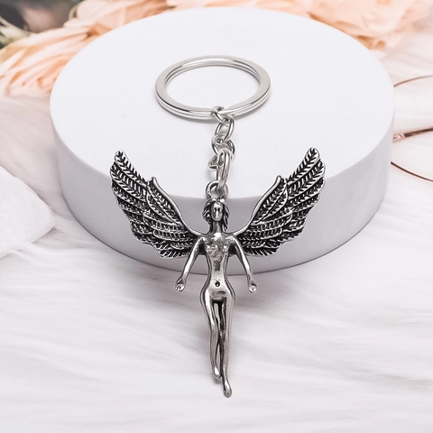 Portachiavi con Ali di Angelo in Lega Vintage Pendente a Forma di Fata in Metallo per Zaino per Donne Studenti Gioielli Regalo