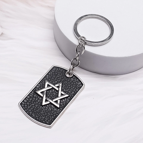 Vintage Hip Hop Star Of David Military Tag Keychain Metal Hexagram Personality Car Key Ring Pendant For Men Women Jewelry