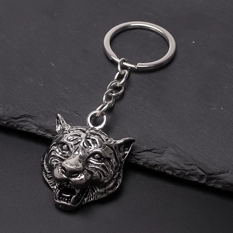 Creatieve Legering Tijgerkop Sleutelhanger Vintage Zilver Persoonlijkheid Dier Hanger Tas Charm Sleutelring Voor Heren Dagelijks