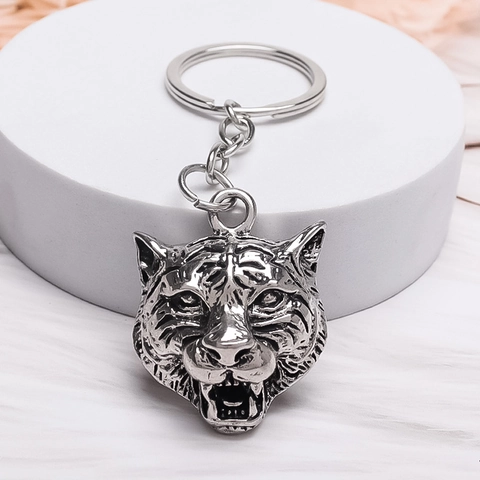 Creatieve Legering Tijgerkop Sleutelhanger Vintage Zilver Persoonlijkheid Dier Hanger Tas Charm Sleutelring Voor Heren Dagelijks