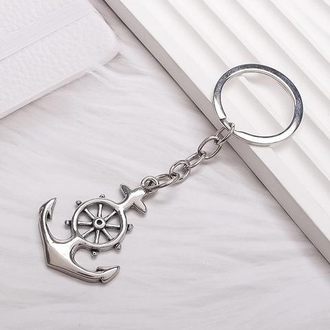 Nautisch Anker Scheepsrad Legering Sleutelhanger Minimalistisch Zilveren Sleutelhanger Hanger Voor Mannen Vrouwen Mode Sieraden