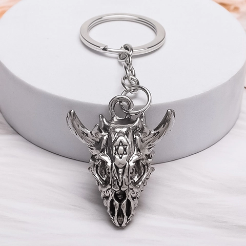 Vintage Alloy Bull Head Skull Keychain Pentagram Star Gothic Punk Metal Key Ring Antique Silver Decorative Pendant Gift