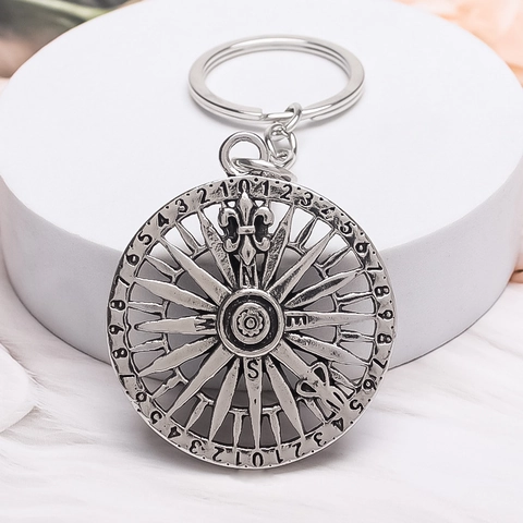 Portachiavi con Bussola in Lega Vintage Ciondolo da Navigazione Retro Anello Portachiavi Numerico da Uomo Gioiello Argento Antico