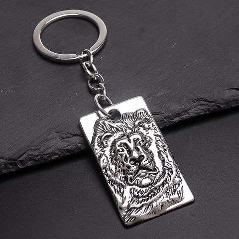Vintage Silber Löwenkopf Relief Metall Schlüsselanhänger Hip Hop Rechteckig Anhänger Schlüsselring Für Damen Herren Tasche Schmuck