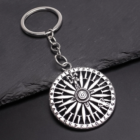 Portachiavi con Bussola in Lega Vintage Ciondolo da Navigazione Retro Anello Portachiavi Numerico da Uomo Gioiello Argento Antico