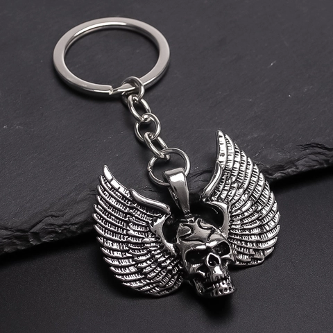 Portachiavi Teschio Con Ali Retro Punk In Lega Di Metallo Argento Antico Portachiavi Teschio Alato Ciondolo Borsa Gotica