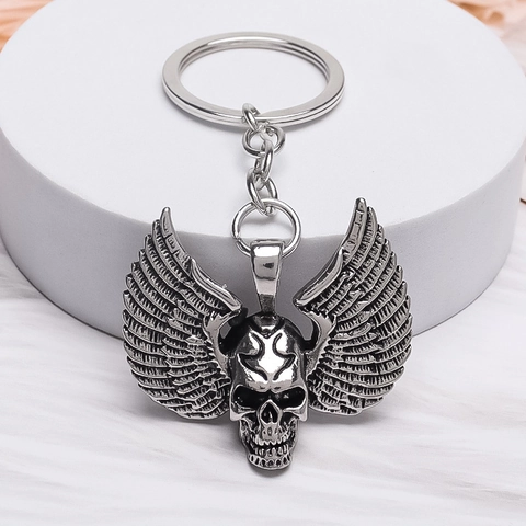 Portachiavi Teschio Con Ali Retro Punk In Lega Di Metallo Argento Antico Portachiavi Teschio Alato Ciondolo Borsa Gotica