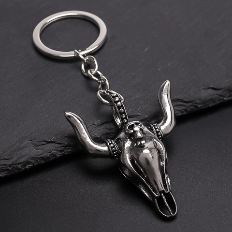 Portachiavi in Metallo con Testa di Toro Vintage Scheletro Punk Western Stile Lega Ciondolo Teschio di Toro per Borsa Chiave Auto Gioielli