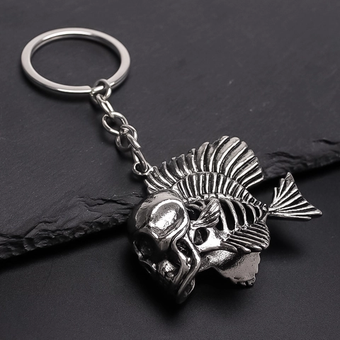 Retro Punk Schedel Visgraat Sleutelhanger Metaallegering Gotisch Skelet Sleutelring Hanger Voor Mannen Vrouwen Rugzak Charm Accessoires