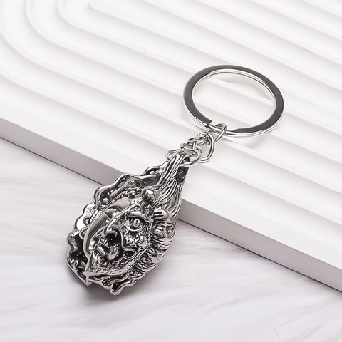 Vintage Legierung Buddha Dämon Schlüsselanhänger Antik Silber Finish Buddha Böses Gesicht Schlüsselring Rucksack Zubehör