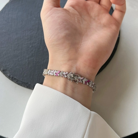 S925 Sterling Silver Multi-color Zirconia Bracelet For Women Geometric Tennis Bracelet Wedding Party Fashion Jewelry Gift