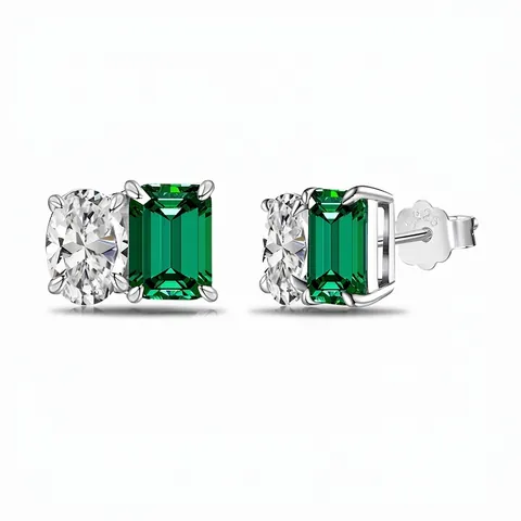 S925 Sterlingsilber Smaragdgrün Zirkonia Ohrstecker Japanisch Koreanisch Geometrische Duale Stein Ohrringe Für Damen Schmuck