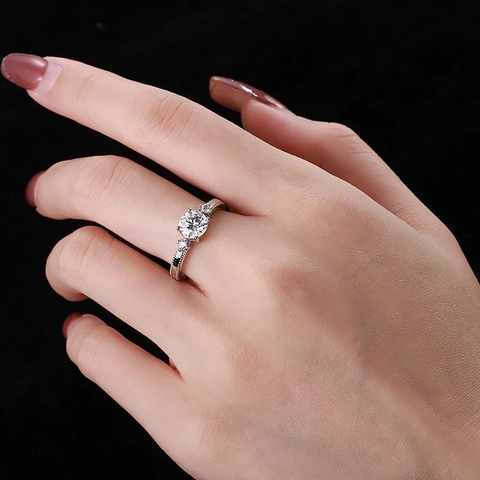 Klassisch 925 Sterlingsilber Rundschliff Weiß Strass Ring Für Damen Drei-Steine Vintage Milgrain Verlobung Hochzeit Schmuck