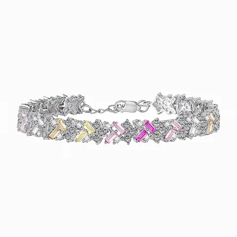 S925 Sterling Silver Multi-color Zirconia Bracelet For Women Geometric Tennis Bracelet Wedding Party Fashion Jewelry Gift