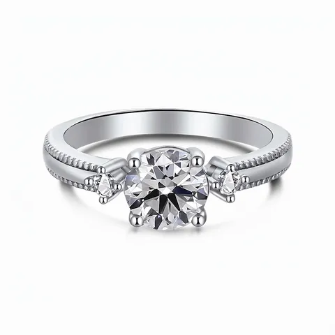 Klassisch 925 Sterlingsilber Rundschliff Weiß Strass Ring Für Damen Drei-Steine Vintage Milgrain Verlobung Hochzeit Schmuck