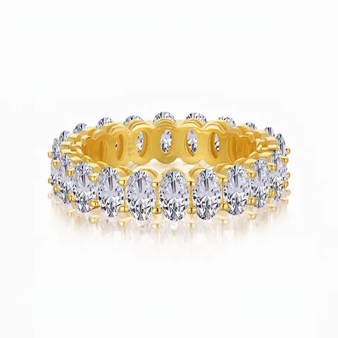 Anello Eternity in Argento Sterling S925 Con Zirconia Taglio Ovale Placcato Oro Argento Anello Geometrico Donna Gioielli
