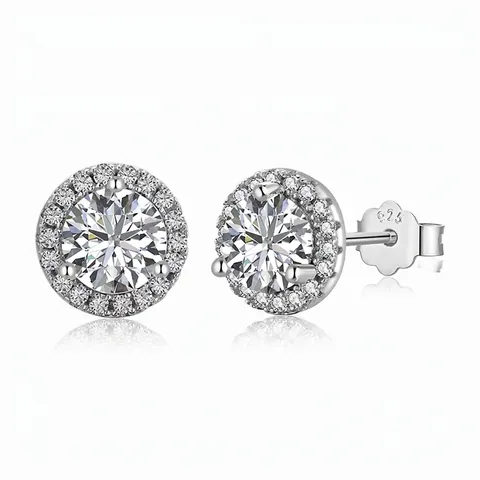 Klassische 925 Sterlingsilber Runde Halo Ohrstecker Für Damen Elegante Strass Eingelegte Französischen Stil Schmuck Geschenk