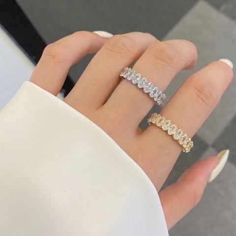 Anello Eternity in Argento Sterling S925 Con Zirconia Taglio Ovale Placcato Oro Argento Anello Geometrico Donna Gioielli