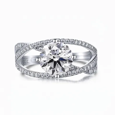 Elegant S925 Sterling Silver Intertwined Wedding Ring For Women Round Zirconia Sparkly Engagement Ring Fine Jewelry