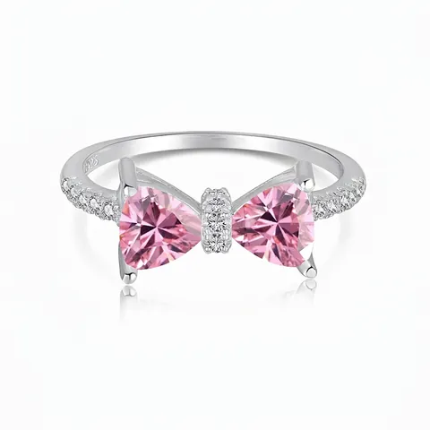 Anello a Fiocco in Argento Sterling S925 per Donna con Zirconia Rosa Bianca Intarsiata Anello Regolabile Gioielli alla Moda Eleganti