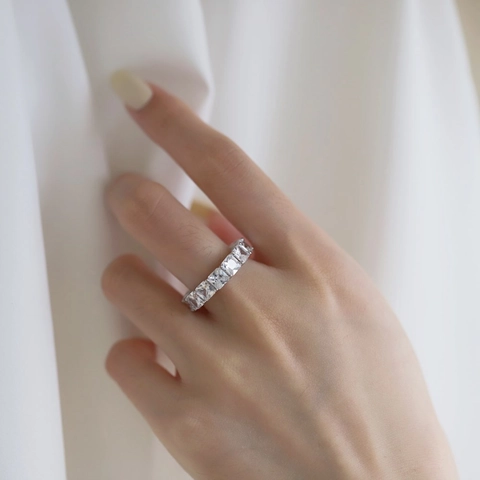 S925 Sterling Silver Square Zirconia Eternity Ring For Women Minimalist Luxury Geometric Band Ring Fashion Jewelry Gift