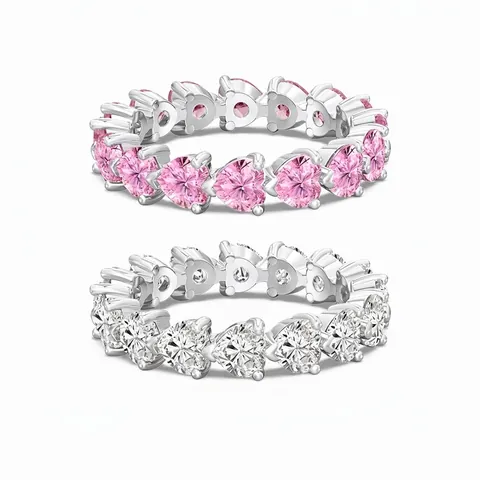 925 Sterling Silver Heart Shaped Zirconia Eternity Ring For Women Sparkling Pink White Crystal Inlaid Wedding Engagement Jewelry Ring