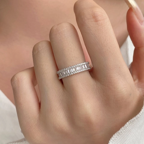 Französischer Stil 925 Sterlingsilber Eternity Ring Für Damen Luxus Baguette Rund Zirkonia Pavéfassung Stapelbarer Schmuck