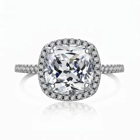 925 Sterling Silver Cushion Cut Zirconia Halo Ring For Women Elegant Square Zirconia Engagement Wedding Party Jewelry Finger Ring