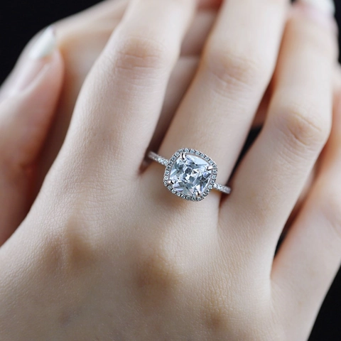 925 Sterling Silver Cushion Cut Zirconia Halo Ring For Women Elegant Square Zirconia Engagement Wedding Party Jewelry Finger Ring