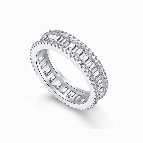 Französischer Stil 925 Sterlingsilber Eternity Ring Für Damen Luxus Baguette Rund Zirkonia Pavéfassung Stapelbarer Schmuck