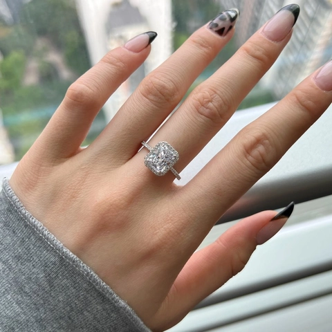 Luxury 925 Sterling Silver Ring Square Zirconia Geometric Emerald Cut Halo Wedding Banquet Fashionable Jewelry Finger Ring For Women