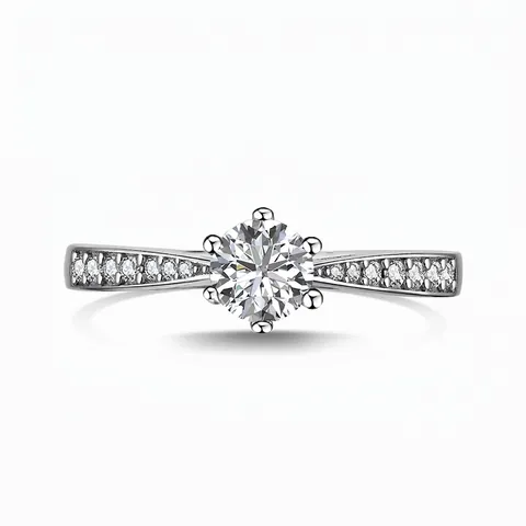 Bague en Argent Sterling 925 Vintage pour Femme Classique Sertissage à Six Griffes Strass Rond Micro-Inlaid Bijoux de Mariage et Fiançailles