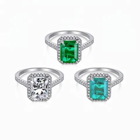 Luxury 925 Sterling Silver Ring Square Zirconia Geometric Emerald Cut Halo Wedding Banquet Fashionable Jewelry Finger Ring For Women